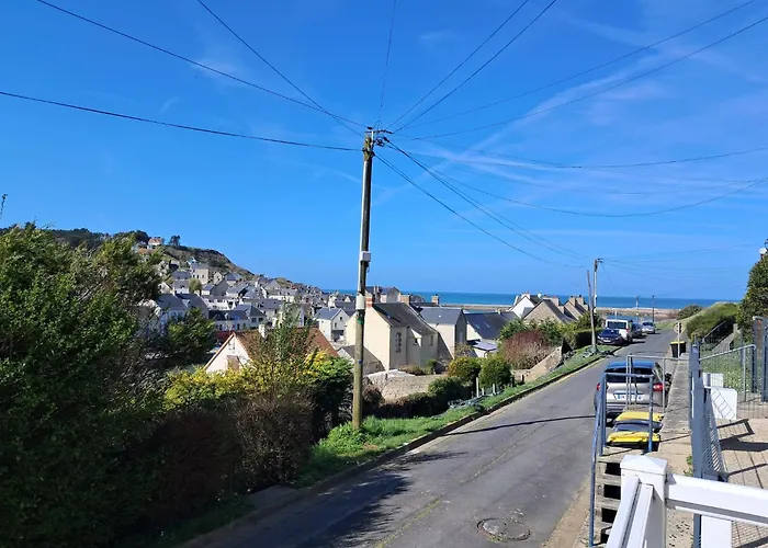 Bleu Charmante Maison Vue Et Mer, Belle Terrasse, A 5 Mn A Pied Du Centre De En Bessin, Proche De Bayeux Et Omaha Semesterbostad *